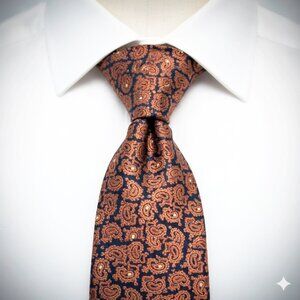 Nautica Silk Tie Paisley Burnt Orange Blue Bronze Floral